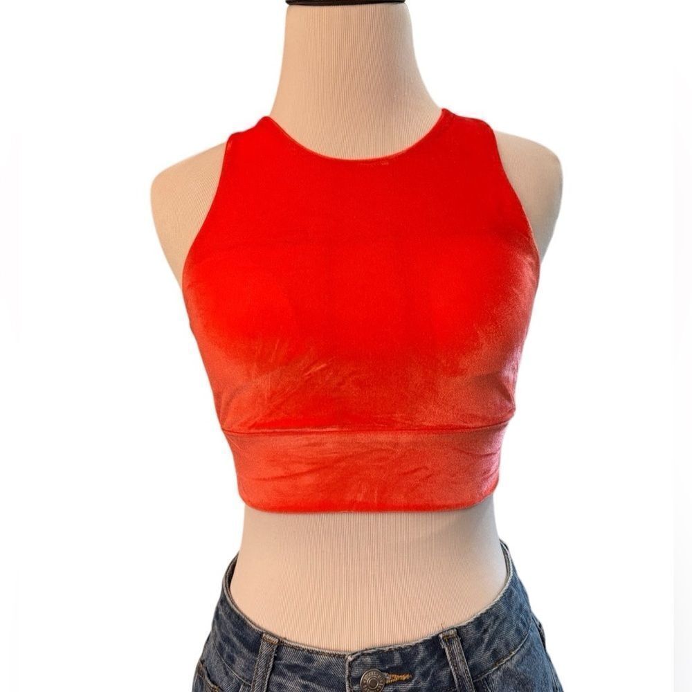 NWT Lanston sport Luna scoop back velvet sports bra in Coral